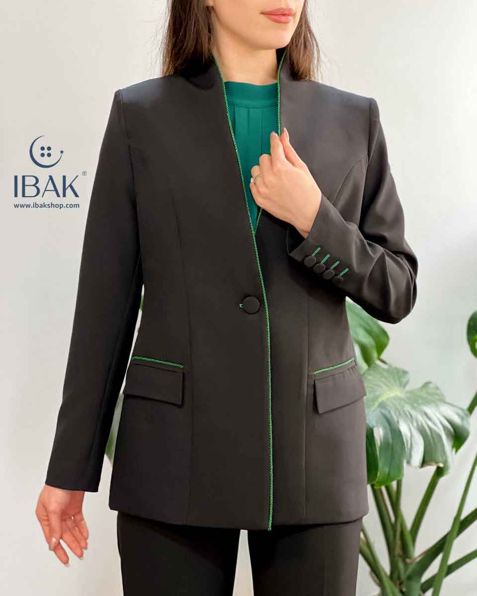 کت زنانه تک دکمه نوار دوزی سبز ibk