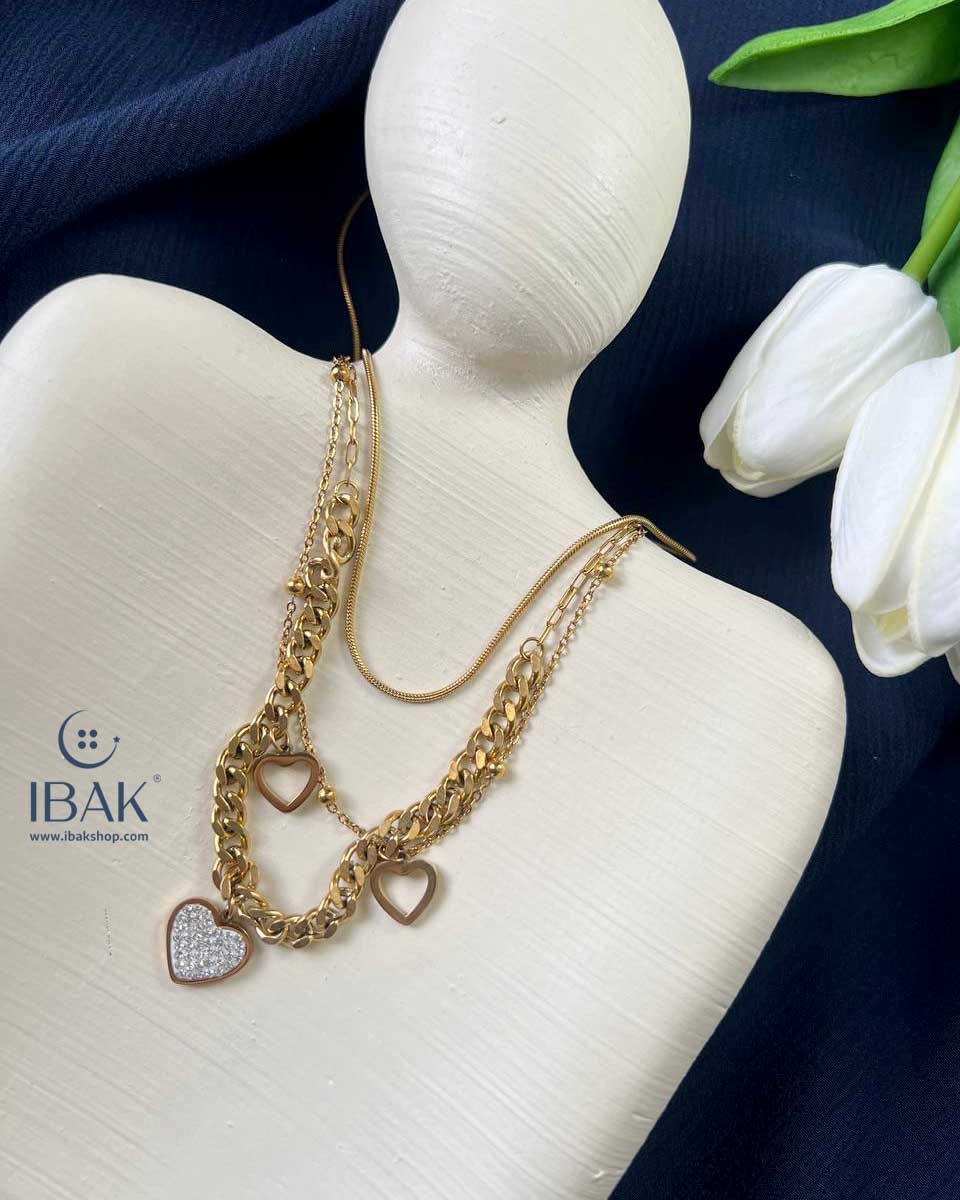گردنبند سه لاین قلب و گوی