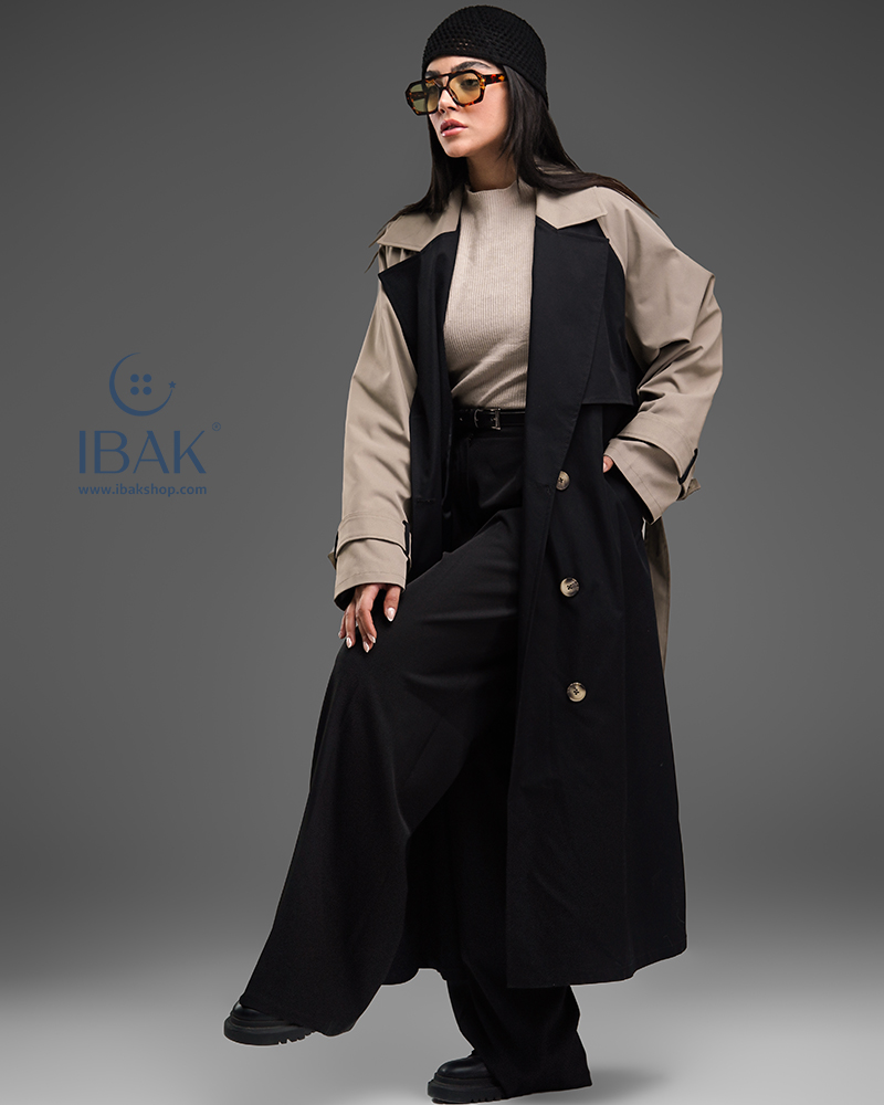 بارانی بلند دو رنگ-cafe  mode