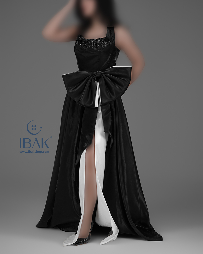 پیراهن ساتن بلند کمر پاپیون-arsa