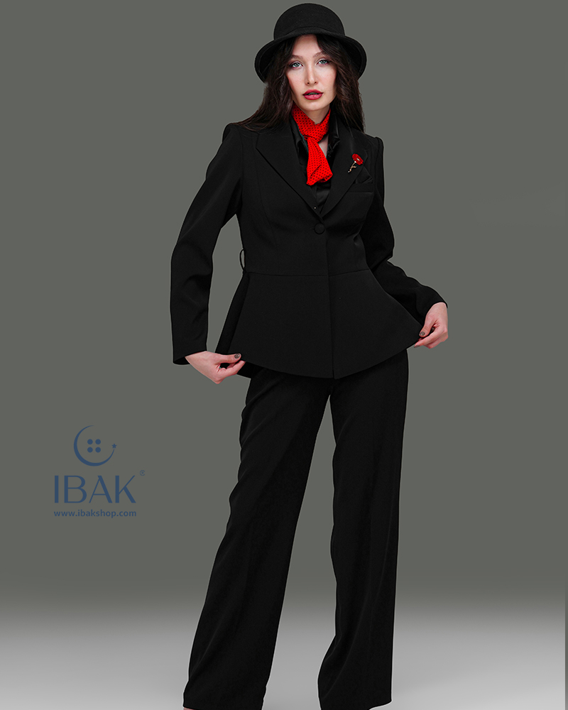 کت و شلوار زارا یقه آمریکایی ایرانا -ibak - 46 - مشکی - کرپ